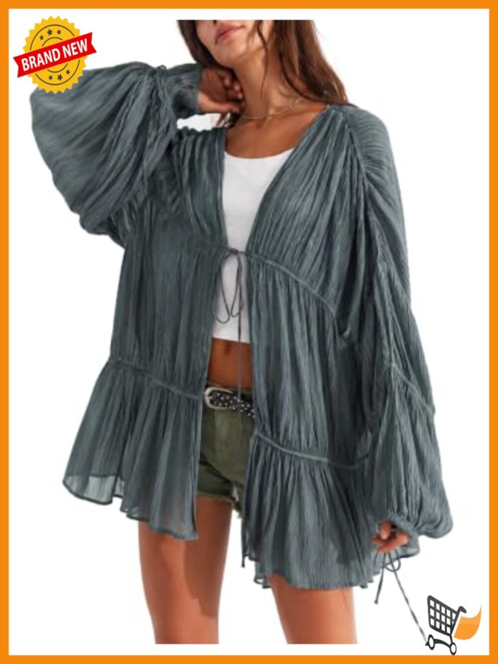 Womens Sheer Kimono Cardigan Cover Up Beach Duster Long Sleeve